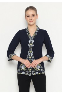 Lyne Halim - Blouse Bordir Aplikasi Dark Blue , BLO8190